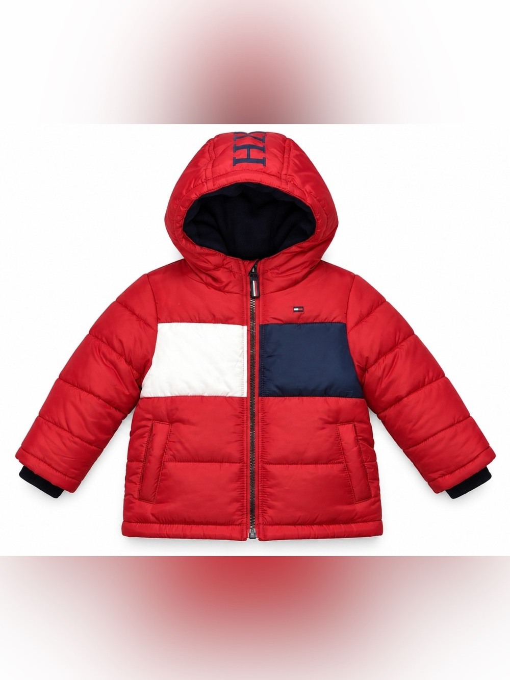 Tommy Hilfiger Baby Boys 12M Red Colorblock Hooded Puffer Winter Jacket